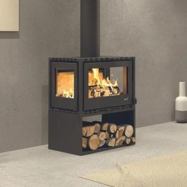 Imagem de Calefator Lareira Adatto 70 - Porta Nos 3 Lados + Pedestal Preto - MF