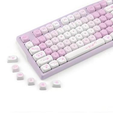 Imagem de Teclas PBT, conjunto de teclas roxas Sakura fofas de 134 teclas, perfil MOA para teclados mecânicos Cherry Gateron MX Switch