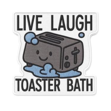 Imagem de Adesivos Live Laugh Toaster Bath Iron On para colete - Patch de moral engraçado - Adesivos de boné de caminhoneiro para mochilas, colete, aplique DIY, chapéus de caminhoneiro, roupas, tamanho 7,6 cm