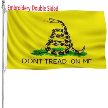 Imagem de Bandeira Gadsden bordada, 12 x 20 cm, bandeira Dont Tread On Me, material de poliéster 340D, resistente, com 2 argolas de metal, 4 fileiras de bandeiras de cascavel para festa de chá