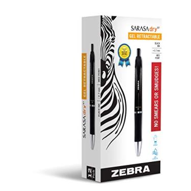 Imagem de Zebra Pen Caneta de gel retrátil Sarasa Dry X1, ponta média, 0,7 mm, tinta preta, pacote com 12