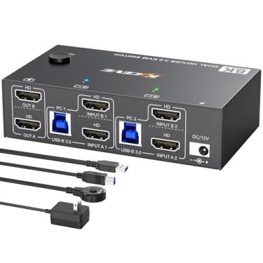 Imagem de MLEEDA Switch Kvm Hdmi 8K Para 2 Monitores, A 60Hz E 4K 144Hz, Monitor Duplo Usb 3.0 Compartilhamento De Computador 4 Hubs 3.0, Controle Remoto Com Fio, Cabo Adaptador Energia 12V Incluído