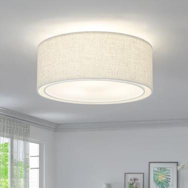 Imagem de Luupyia Luminária de teto de tambor de tecido de 30 cm, luzes de teto brancas simples de montagem semiembutida com cortina de tecido duplo, iluminação de tambor para corredor de quarto E26, 60W