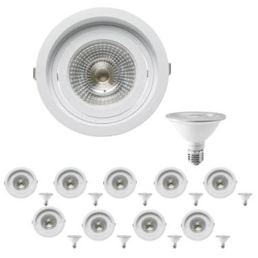 Imagem de 20 Spot Embutir Redondo Recuo PAR30 + 1 Lâmpada LED 10W 6500K E27 - SA