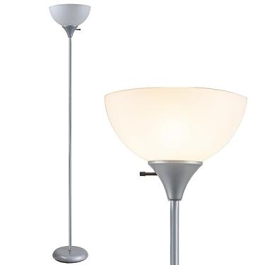 Imagem de Newhouse Lighting 45,72 cm Henry Silver Plástico e Metal Moderno LED Suporte de Lâmpada de Chão com Interruptor Giratório e 1 Lâmpada LED de 8 watts com eficiência energética gratuita incluída