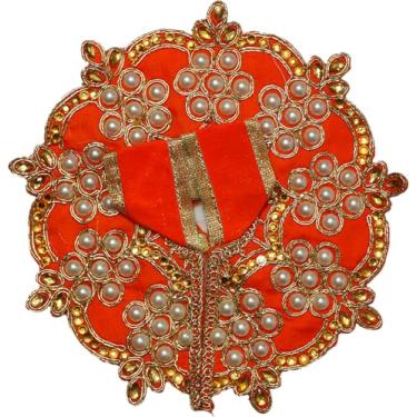 Imagem de AhaaMAG Vestido Ladoo Gopal | Tamanho: 2 | Conjunto de 1 | Cor: Laranja | Estilo: Pérola | Moti | Padrão: Floral