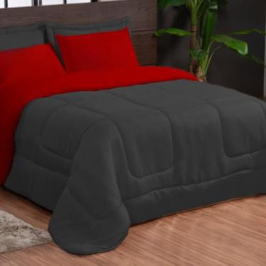 Imagem de Kit Edredom Casal 3 Peças Dupla Face com Fronhas – Macio e Econômico para o Frio(EU TE AMO VERM PRETO)