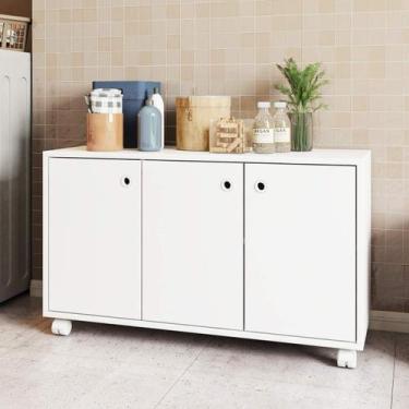 Imagem de Armário Balcão para Lavanderia 90cm com 3 Portas e Rodízio BRV Móveis,