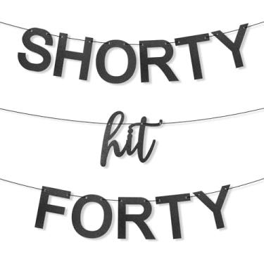 Imagem de Shorty Hit Forty Faixa de Aniversário, Pré-Pronta com Glitter Preto Decorações Engraçadas para Festas Homens Mulheres