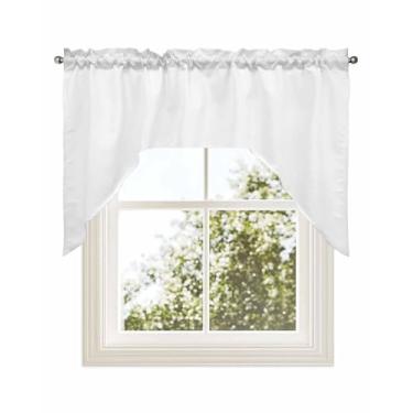 Imagem de Cortinas de cozinha para janelas, cortinas de janela brancas puras para banheiro, quarto, sala de estar, cor sólida, saia de janela pequena 142 x 91 cm