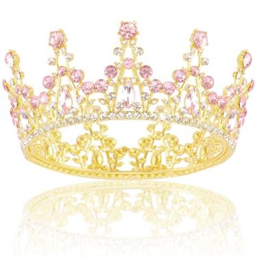 Imagem de FASOTY Mini coroa rosa dourada para buquês de strass tiara de aniversário para meninas, decoração de bolo para festa de aniversário de casamento