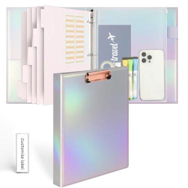 Imagem de Etzul Fichário de 3 anéis de 2,5 cm com prancheta, design holográfico de falha, incluindo 5 páginas divisórias, saco de arquivo e etiqueta de lombada - perfeito para escolas, escritórios e