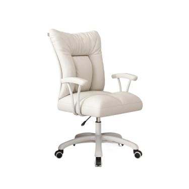 Imagem de ZzleoyuUUs-12 Cadeira de escritório de couro PU cadeira de mesa ajustável executiva cadeira de escritório central para sala de estar, quarto, escritório, computador (branca)