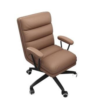 Imagem de Cadeira de jogos de couro artificial, cadeira giratória para uso doméstico, confortável, para jogos, cadeira de escritório, quarto, maquiagem, encosto giratório, cadeira de escritório (marrom)