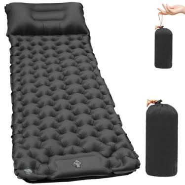 Imagem de Colchonete Camping, Colchão Solteiro Inflavel, Colchão Inflável de Acampamento ao Ar Livre com Travesseiro Almofada,192 cm X 58 cm X 5 cm,Ideal para Camping e Aventuras ao Ar Livre (Preto)