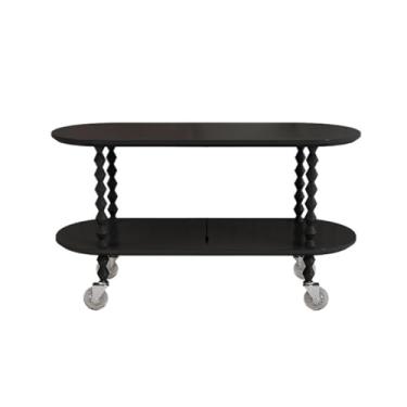 Imagem de ZzleoyuUUs-12 Mesa de chá para sala de estar, mesa de café, vários lados de sofá, carrinho lateral de jantar, pequeno tipo apartamento, mesa de costura (preta, 100 cm)