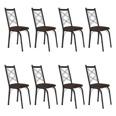 Imagem de Kit 8 Cadeiras de Cozinha Delaware Estampado Imbuia Pés de Ferro Preto - Pallazio