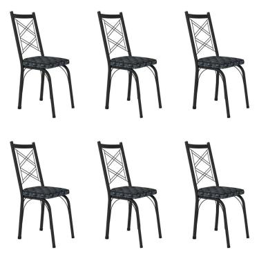 Imagem de Kit 6 Cadeiras de Cozinha Delaware Estampado Mosaico Silver Pés de Ferro Preto - Pallazio