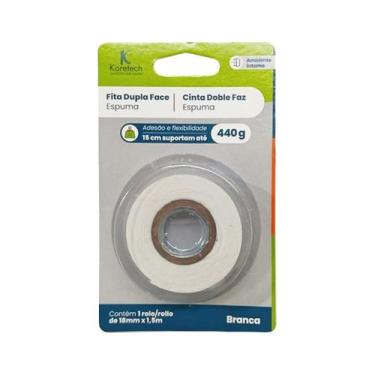 Imagem de Fita Dupla Face Espuma Branca 18mm x 1,5m Uso Interno - KORETECH