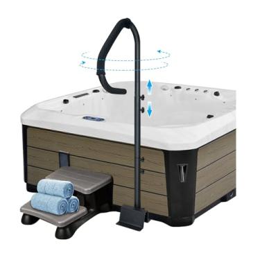 Imagem de Corrimão lateral para banheira de hidromassagem, corrimão de spa para entrar e sair, corrimão de piscina com altura ajustável de 152 cm, corrimão de spa deslizante sob a base, trilho giratório para