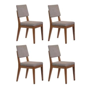 Imagem de Kit com 4 Cadeiras de Madeira Maciça Estofada Ella - Natural c/ Mescla Cinza