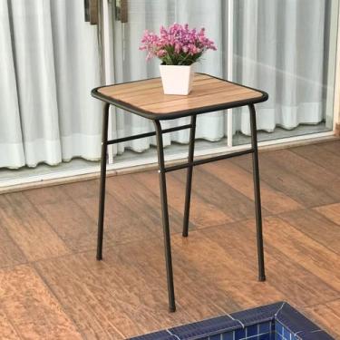 Imagem de Mesa Preta Pequena P/ Cozinha De Apartamento Tampo Madeira - MetalCrom
