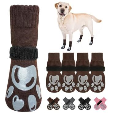 Imagem de BEAUTYZOO Meias para cães para evitar lamber patas - botas de cachorro e protetores de patas com garras em pisos de madeira, sapatos para cães para pavimento quente/frio pequenas, médias grandes