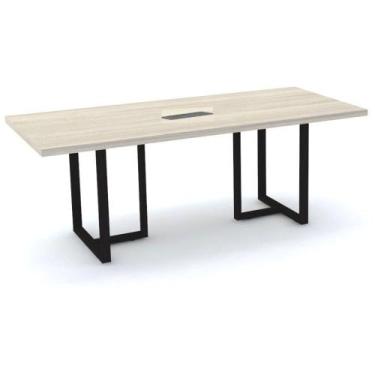 Imagem de Mesa de Reunião com Caixa de Tomada 200 x 90 cm Pé Tubular P40 MDP Nog