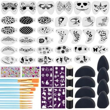 Imagem de Kit de estênceis de pintura facial Suboyica com pincéis, esponjas e ad