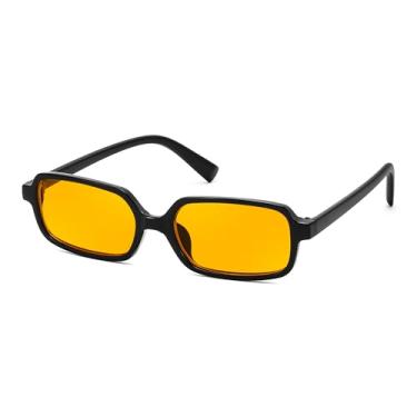 Imagem de FEISEDY Óculos de sol retangulares para mulheres e homens, óculos de sol femininos dos anos 90, armação estreita, moderno, estilo vintage B9167, Armação preta, lente amarela, 50MM