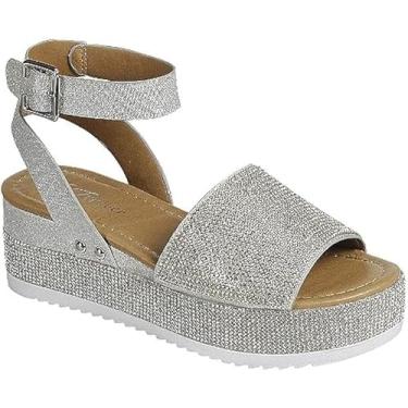 Imagem de Sandálias femininas de luxo com strass com glitter e plataforma, Prata - 96, 40