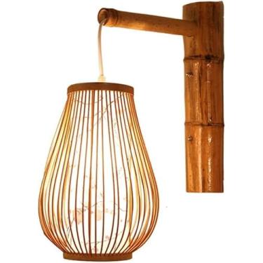 Imagem de Lâmpada De Parede De Bambu De Tecelagem Abajur De Vime Artesanal Luz De Parede Retrô Industrial E27 Rústico Led Scones Iluminação Para Quarto Sala De Estar Restaut Bar