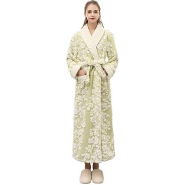 Imagem de Roupas Para Casa Estampas Florais De Pelúcia Spa Roupão De Banho Longo Roupões De Banho Para Mulheres Pijamas De Flanela Cintura Homewear W Bolsos Camisola Pijamas Gravata Slim Fit, Green, L