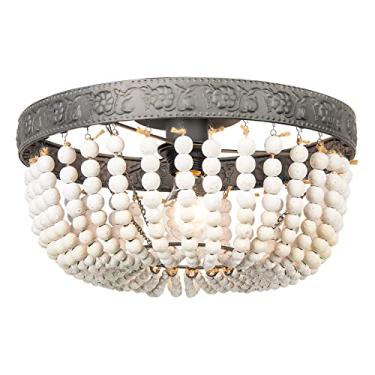 Imagem de FIRVRE Lustres brancos com contas boho montagem embutida luz de teto pequena antiga fazenda lustre luminária para quarto, cozinha, sala de jantar, sala de estar, escada, gazebo