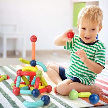 Imagem de Bloco de Montar Magnético Infantil Brinquedo Educativo Kit Criativo Pe