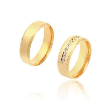 Imagem de Par de Alianças de Ouro 18k colecao Eternize em 5mm chanfradas e crava