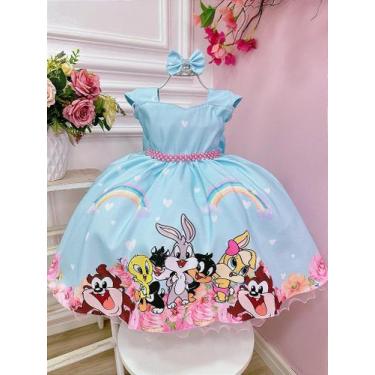 Imagem de Vestido Infantil Baby Looney Tunes Azul Claro Laço Festas - Fabuloso A