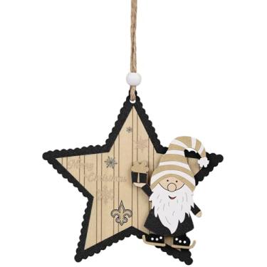 Imagem de FOCO Enfeite de estrela de madeira NFL New Orleans Saints com gnomo – Decoração de Natal oficialmente licenciada