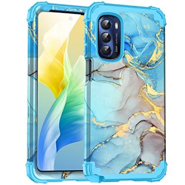 Imagem de BQQFG Capa para Moto G Stylus 2022 5G/4G, design de mármore, três camadas, resistente, à prova de choque, plástico rígido, capa protetora contra quedas de borracha de silicone macio para Motorola G Stylus 2022 (azul)