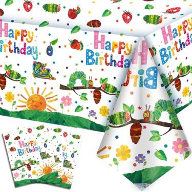 Imagem de Toalha de mesa The Very Hungry Caterpillar de 137 x 274 cm, 3 peças de toalha de mesa de festa com lagarta faminta para decorações de aniversário da lagarta com fome