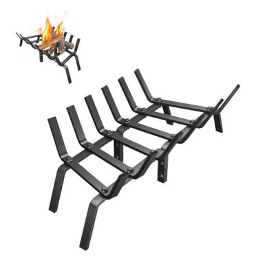 Imagem de Grelha de lareira, suporte sólido de tronco de lareira de 61 cm, grade de queima de lenha de ferro fundido resistente, grades de fogo para acessórios internos de lareira