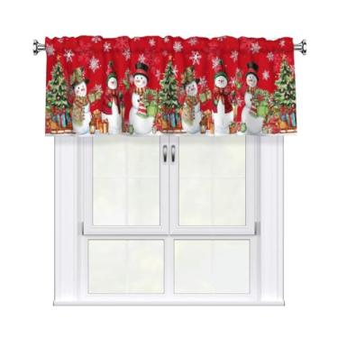 Imagem de Cortinas vermelhas de Natal com boneco de neve para decoração de inverno, árvore de Natal, floco de neve, para cozinha, janelas, bolso de haste, cortinas curtas, tratamento de janela para sala de