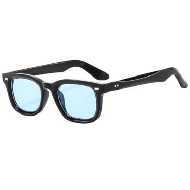 Imagem de HCPIHF Óculos de sol de armação pequena de luxo feminino com rebite masculino vintage punk uv400 (preto-azul)