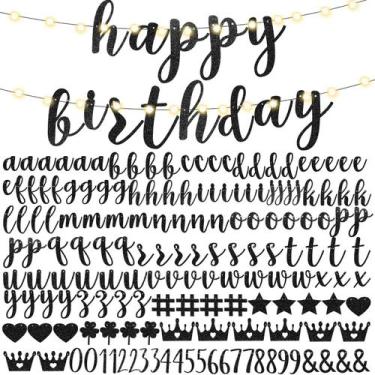Imagem de Kit de banner DIY TaoBary Feliz Aniversário com 162 letras pretas