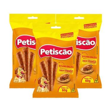 Imagem de Kit 3 Bifinho Mastigável Petiscão Palito Sabor Frango 60g