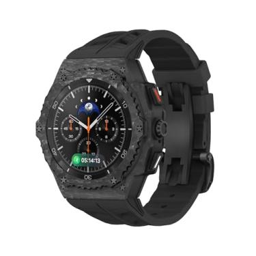 Imagem de DGYSG Capa de fibra de carbono com pulseira FKM para Samsung Galaxy Watch 8 Classic 46 mm, capa de rosto luxuosa com moldura giratória e pulseira tática, proteção resistente para homens