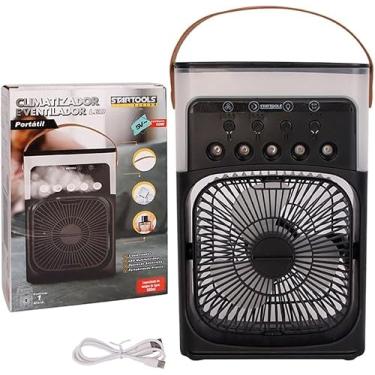 Imagem de Climatizador e Ventilador Portátil com Umidificador e LED – 3 Velocidades, Silencioso, Tanque de 500ml, Econômico 10W, Compacto e Fácil de Transportar – Preto