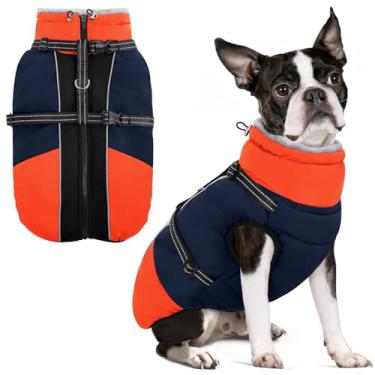 Imagem de SUNFURA Casaco de inverno para cães, casaco quente para cães com arnês para cães médios, meninos e meninas, jaqueta de inverno forrada com lã refletiva, roupa de neve para Pug, Jack Russel, Schnauzer