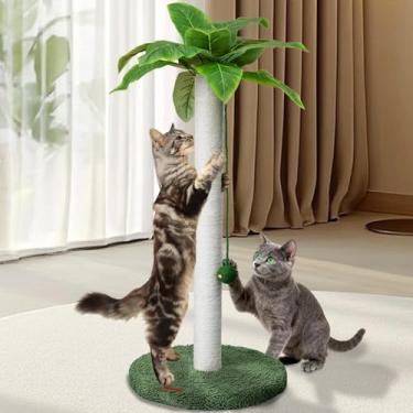 Imagem de Meowoou Poste arranhador para gatos de 83 cm de altura para gatos em ambientes internos e adultos, corda de sisal de palmeira, torre de arranhar com bola interativa branca