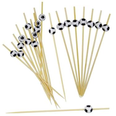 Imagem de Espetinhos Decorativos Picks de Bambu 12cm – Palitos para Petiscos, Doces, Cupcakes, Lanches e Drinks | Kit para Festa, Casamento, Coquetel e Churrasco (100 Espetos Bola Futebol)